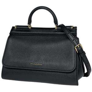 Dolce & Gabbana Sicily Handbag, 2-Way Shoulder Bag, Leather, Black, Women's